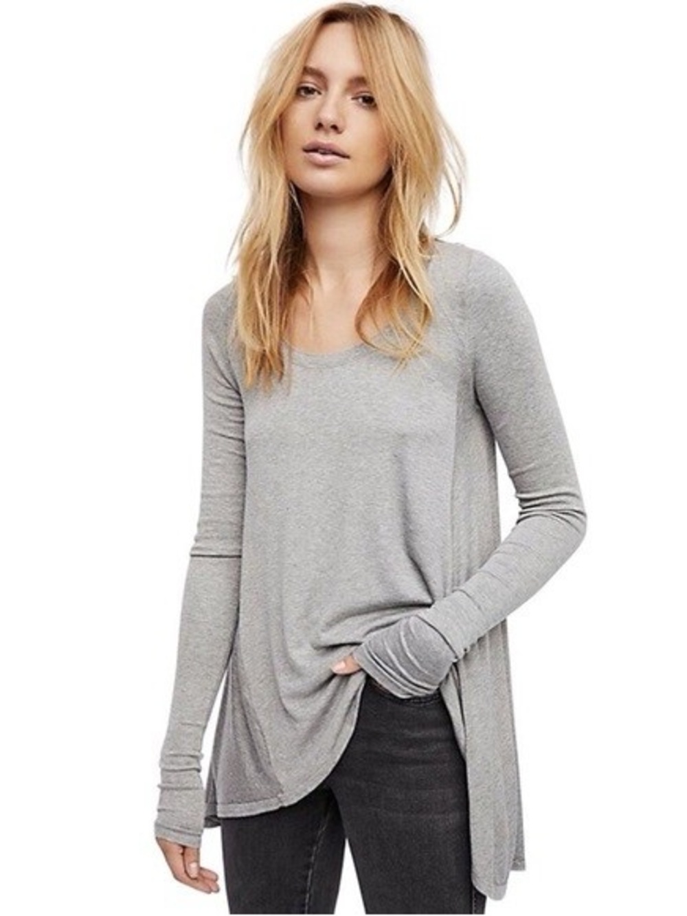 FREE PEOPLE Women’s Grey January Tunic Top Boho Casual Oversized Sz M EUC